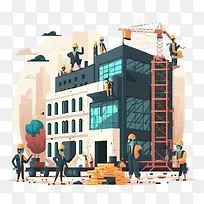 卡通工人和建筑-劳动节