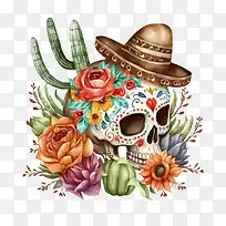 cincodeMayo-cincodeMayo水彩头骨复古头骨