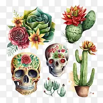 cincodeMayo-cincodeMayo水彩头骨复古头骨墨西哥糖头骨