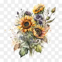 水彩向日葵花束-水彩向日葵花束向日葵花束