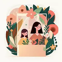 抽象-抽象卡通妈妈女儿在家