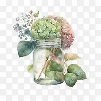 水彩绣球花-水彩绣球花绿桉树叶