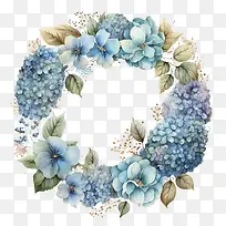 水彩绣球花-水彩绣球花蓝色绣球花绣球花环