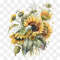 水彩向日葵花束-水彩向日葵花束向日葵花束