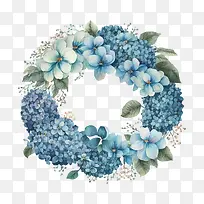 水彩绣球花-水彩绣球花蓝色绣球花绣球花环
