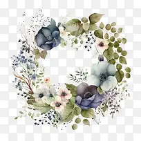 水彩绣球花-水彩绣球花蓝色绣球花绣球花环