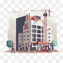 卡通工人和建筑-劳动节