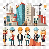 卡通工人和建筑-劳动节