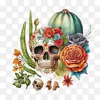 cincodeMayo-cincodeMayo水彩头骨复古头骨墨西哥糖头骨