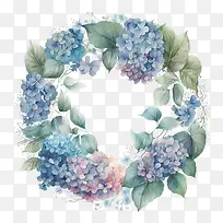 水彩绣球花-水彩绣球花蓝色绣球花绣球花环
