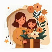 抽象-抽象卡通妈妈女儿在家