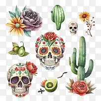 cincodeMayo-cincodeMayo水彩头骨复古头骨墨西哥糖头骨
