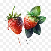 水彩画两个草莓-水彩画两个草莓水彩画草莓