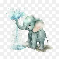 泼水节-泼水节水彩大象小象大象喷水