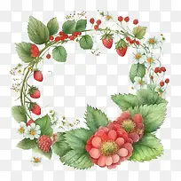 水彩草莓-水彩草莓手绘野草莓水彩草莓花环水彩草莓框