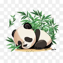 可爱的熊猫-可爱的熊猫熊猫睡竹子卡通风格