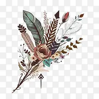 带叶子和花朵的波西米亚箭头-复古箭头