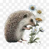 刺猬闻花香-刺猬闻花香卡通刺猬