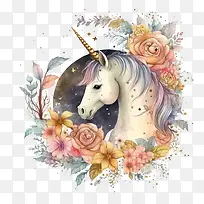 水彩独角兽-水彩独角兽花