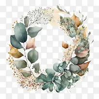 水彩花环-水彩花环桉树叶
