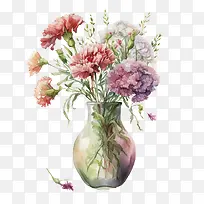 水彩康乃馨-花瓶