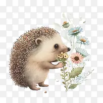 刺猬闻花香-刺猬闻花香卡通刺猬