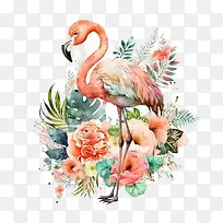 水彩火烈鸟-火烈鸟
