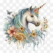 水彩独角兽-水彩独角兽花