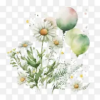水彩雏菊-水彩花