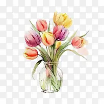 水彩郁金香-水彩郁金香郁金香花郁金香花束郁金香插在花瓶里