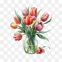 水彩郁金香-水彩郁金香郁金香花郁金香花束郁金香插在花瓶里