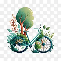 世界无车日-世界无车日绿色环境卡通自行车