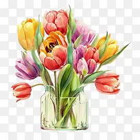 水彩郁金香-水彩郁金香郁金香花郁金香花束郁金香插在花瓶里