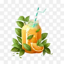 橙汁-橙汁玻璃瓶中的橙汁扁平橙汁卡通橙汁