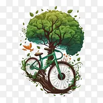 世界无车日-世界无车日绿色环境卡通自行车