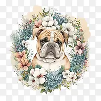 可爱的斗牛犬-花环
