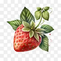 水彩草莓-水彩草莓手绘草莓草莓有叶和花