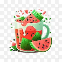 西瓜汁-西瓜汁杯子里的西瓜汁扁西瓜汁卡通西瓜汁