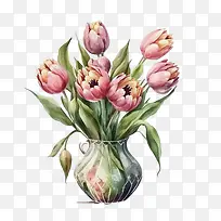 水彩郁金香-水彩郁金香郁金香花郁金香花束郁金香插在花瓶里