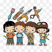 孩子们用工具-卡通孩子