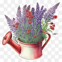 薰衣草花-薰衣草花喷壶里的薰衣草喷壶鲜花园艺