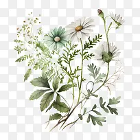 水彩雏菊-水彩雏菊水彩藤蔓