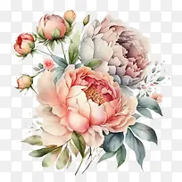 手绘牡丹-手绘牡丹水彩牡丹牡丹花束
