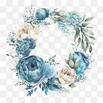 水彩牡丹-水彩牡丹蓝色牡丹牡丹花束牡丹花环