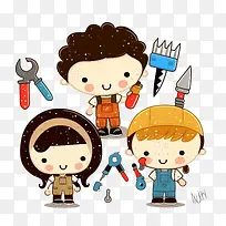 孩子们用工具-卡通孩子