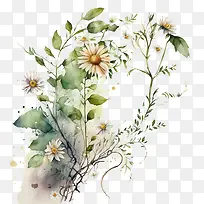 水彩雏菊-水彩雏菊水彩藤蔓