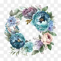 水彩牡丹-水彩牡丹蓝色牡丹牡丹花束牡丹花环
