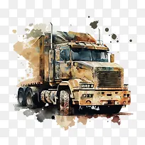 重型卡车-重型卡车水彩卡车