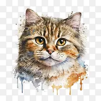 水彩猫-水彩猫可爱的猫猫脸滑稽的猫