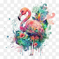 可爱的火烈鸟-可爱的火烈鸟火烈鸟与花朵迷幻的火烈鸟